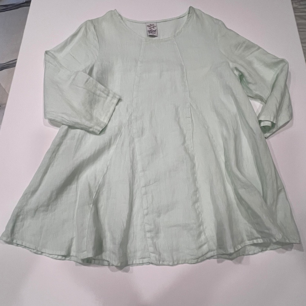 Match Point Linen Tunic Top Mint Green 3/4 Sleeve Lagenlook HLT376 Made in USA S